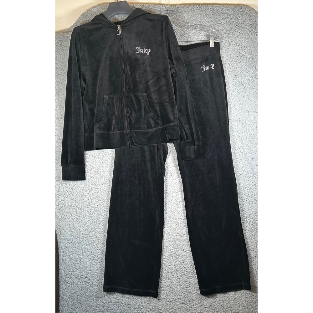 Juicy Couture Velour Tracksuit Set Black  Large/XL Y2K Retro Bling Rhinestone